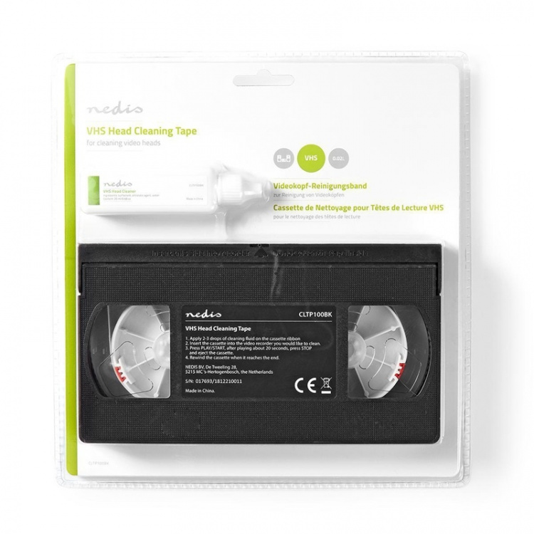 Nedis Head Cleaning Tape | 20 ml | VHS Hoder | Sort Nedis Head Cleaning Tape | 20 ml | VHS Hoder | Sort