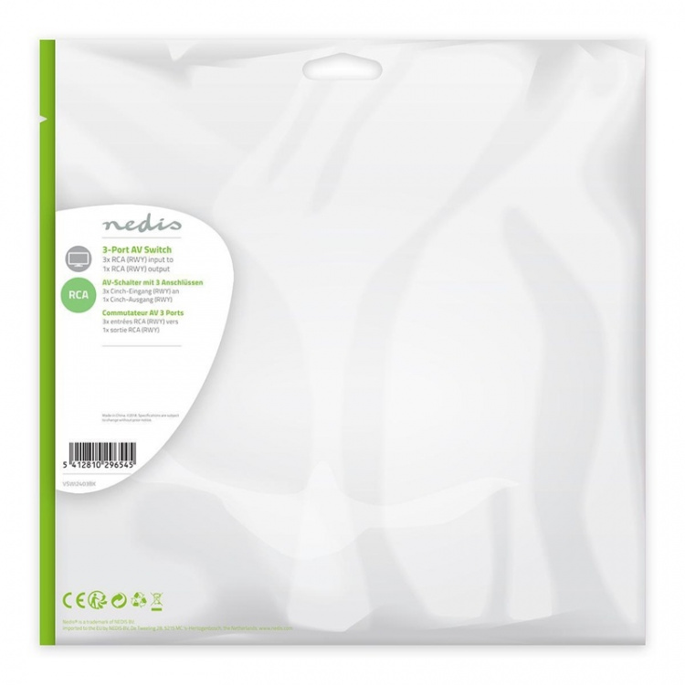 Nedis Composite Video Switch | 3-Port port(s) | Inngang for lyd-/video-/datatilkoblinger: 3x Composite Video (RWY) | Utgang for lyd-/video-/datatilkoblinger: 1x Composite Video (RWY) | 1024x576 | ABS | Sort