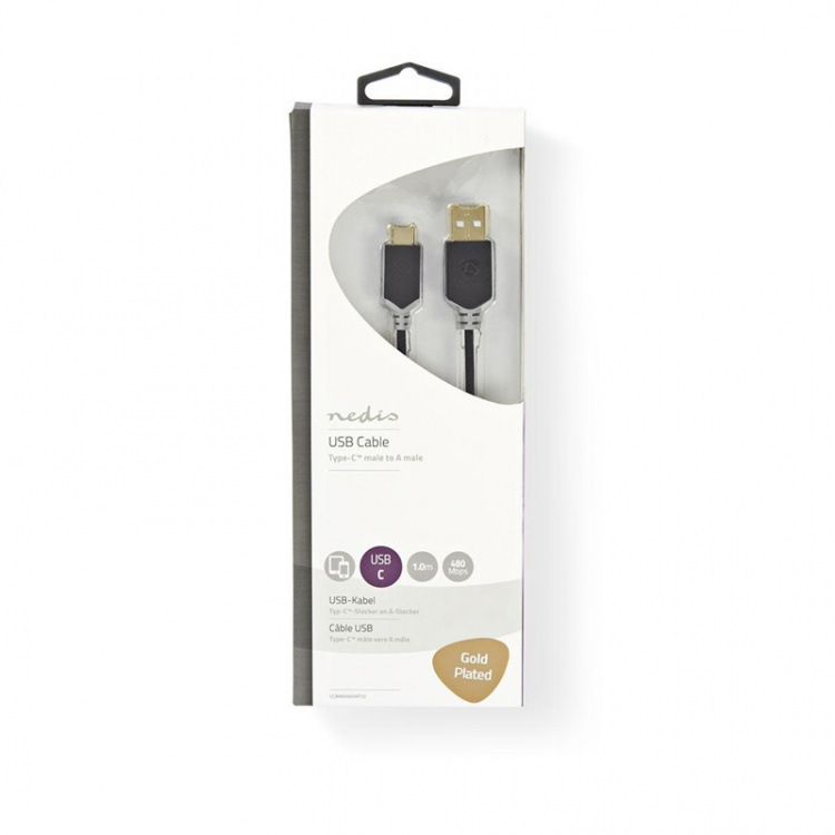 Nedis USB-kabel | USB 2.0 | USB-A Han | USB-C™ Hann | 60 W | 480 Mbps | Gull belagt | 1.00 m | Rund | PVC | Antrasitt | Vindus boks