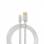 Nedis USB-kabel | USB 2.0 | USB-A Han | USB-C™ Hann | 15 W | 480 Mbps | Gull belagt | 2.00 m | Rund | Flettet / Nylon | Aluminium | Deksel Vindusboks