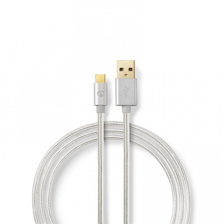 Nedis USB-kabel | USB 2.0 | USB-A Han | USB-C™ Hann | 15 W | 480 Mbps | Gull belagt | 2.00 m | Rund | Flettet / Nylon | Aluminium | Deksel Vindusboks