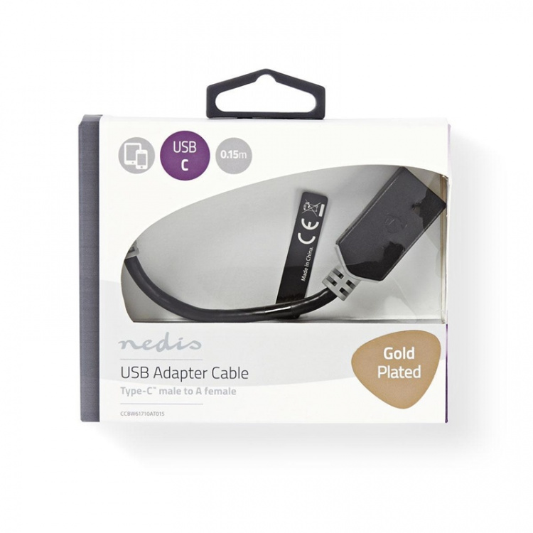 Nedis USB-C™ Adapter | USB 3.2 Gen 1 | USB-C™ Hann | USB-A Hun | 5 Gbps | 0.15 m | Rund | Nikkel belagt | PVC | Antrasitt | Boks Nedis USB-C™ Adapter | USB 3.2 Gen 1 | USB-C™ Hann | USB-A Hun | 5 Gbps | 0.15 m | Rund | Nikkel belagt | PVC | Antrasitt | Boks