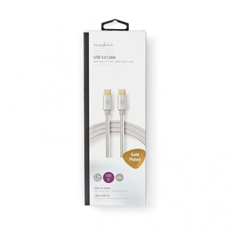 Nedis USB-kabel | USB 3.2 Gen 1 | USB-C™ Hann | USB-C™ Hann | 60 W | 4K@60Hz | 5 Gbps | Gull belagt | 2.00 m | Rund | Flettet / Nylon | Aluminium | Deksel Vindusboks Nedis USB-kabel | USB 3.2 Gen 1 | USB-C™ Hann | USB-C™ Hann | 60 W | 4K@60Hz | 5 Gbps | Gull belagt | 2.00 m | Rund | Flettet / Nylon | Aluminium | Deksel Vindusboks