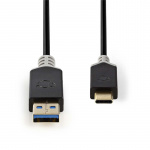 Nedis USB-kabel | USB 3.2 Gen 1 | USB-A Han | USB-C™ Hann | 60 W | 5 Gbps | Gull belagt | 1.00 m | Rund | PVC | Antrasitt | Vindus boks
