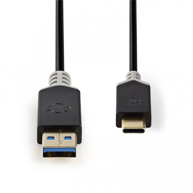 Nedis USB-kabel | USB 3.2 Gen 1 | USB-A Han | USB-C™ Hann | 60 W | 5 Gbps | Gull belagt | 1.00 m | Rund | PVC | Antrasitt | Vindus boks