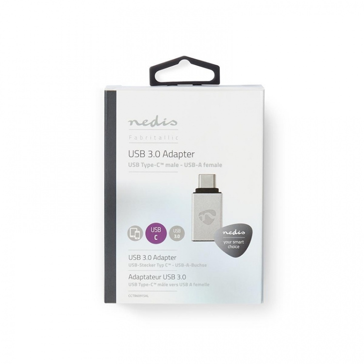 Nedis USB-C™ Adapter | USB 3.2 Gen 1 | USB-C™ Hann | USB-A Hun | 5 Gbps | Rund | Nikkel belagt | Sølv | Deksel Vindusboks Nedis USB-C™ Adapter | USB 3.2 Gen 1 | USB-C™ Hann | USB-A Hun | 5 Gbps | Rund | Nikkel belagt | Sølv | Deksel Vindusboks