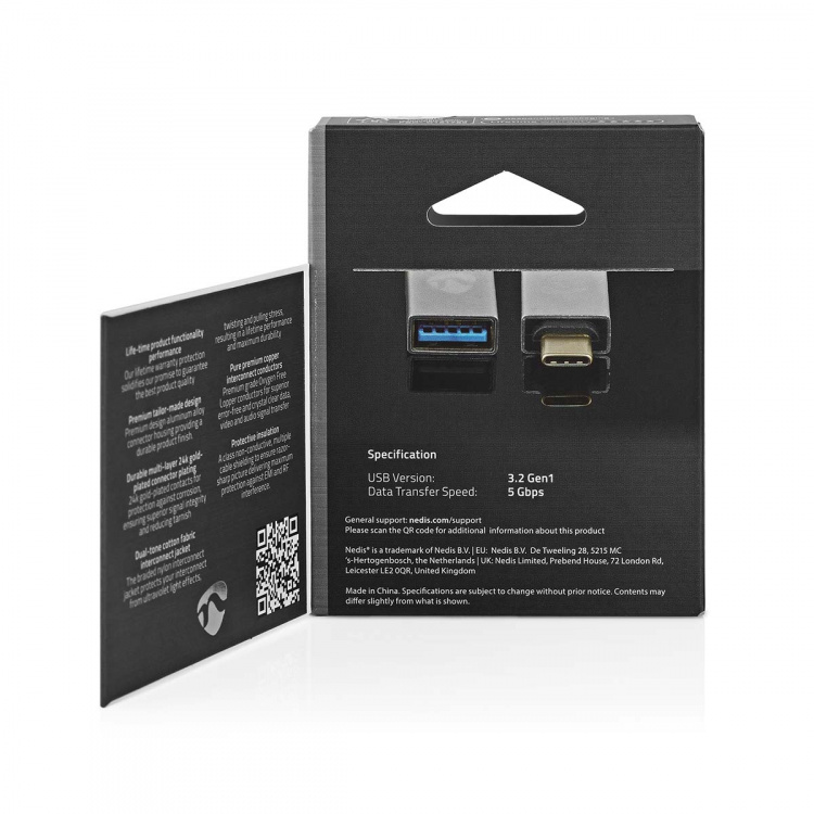 Nedis USB-C™ Adapter | USB 3.2 Gen 1 | USB-C™ Hann | USB-A Hun | 5 Gbps | Rund | Nikkel belagt | Sølv | Deksel Vindusboks Nedis USB-C™ Adapter | USB 3.2 Gen 1 | USB-C™ Hann | USB-A Hun | 5 Gbps | Rund | Nikkel belagt | Sølv | Deksel Vindusboks