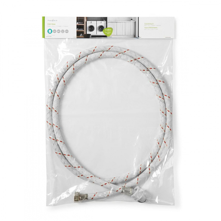 Nedis Nylon Inlet Hose | 1/2\'\' | 3/4\'\' | 10 Bar | 90 °C | 2.00 m | Bruksområde: Rett / Vaskemaskin | Nylon | Hvit / Rød Nedis Nylon Inlet Hose | 1/2\'\' | 3/4\'\' | 10 Bar | 90 °C | 2.00 m | Bruksområde: Rett / Vaskemaskin | Nylon | Hvit / Rød