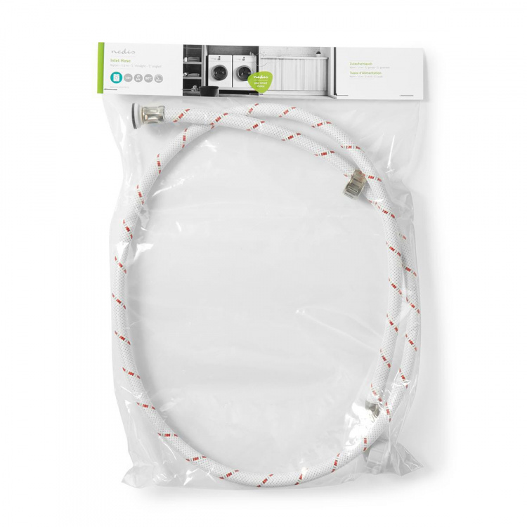Nedis Nylon Inlet Hose | 3/4\'\' | 3/4\'\' | 10 Bar | 1.50 m | Bruksområde: Rett / Vaskemaskin | Nylon | Hvit / Rød