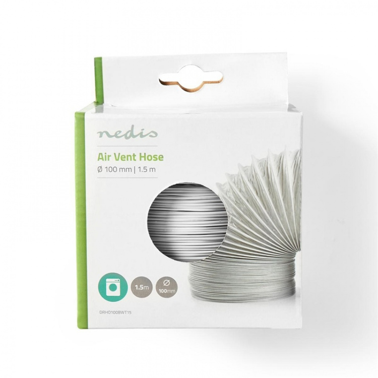 Nedis Air Outlet Hose PVC | 100 mm | 1.50 m | Egnet for: Air Ventilation / Tumble Dryers | Hvit Nedis Air Outlet Hose PVC | 100 mm | 1.50 m | Egnet for: Air Ventilation / Tumble Dryers | Hvit