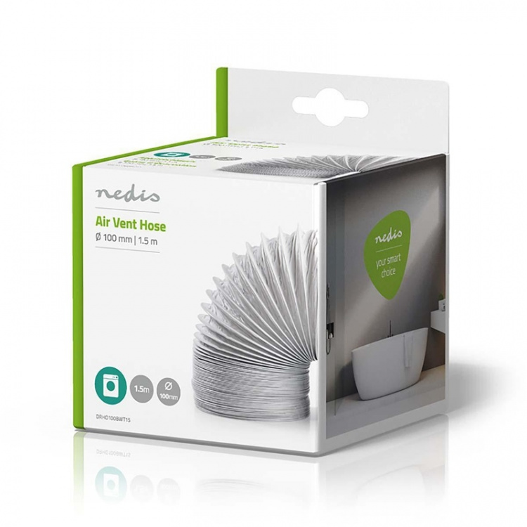 Nedis Air Outlet Hose PVC | 100 mm | 1.50 m | Egnet for: Air Ventilation / Tumble Dryers | Hvit Nedis Air Outlet Hose PVC | 100 mm | 1.50 m | Egnet for: Air Ventilation / Tumble Dryers | Hvit