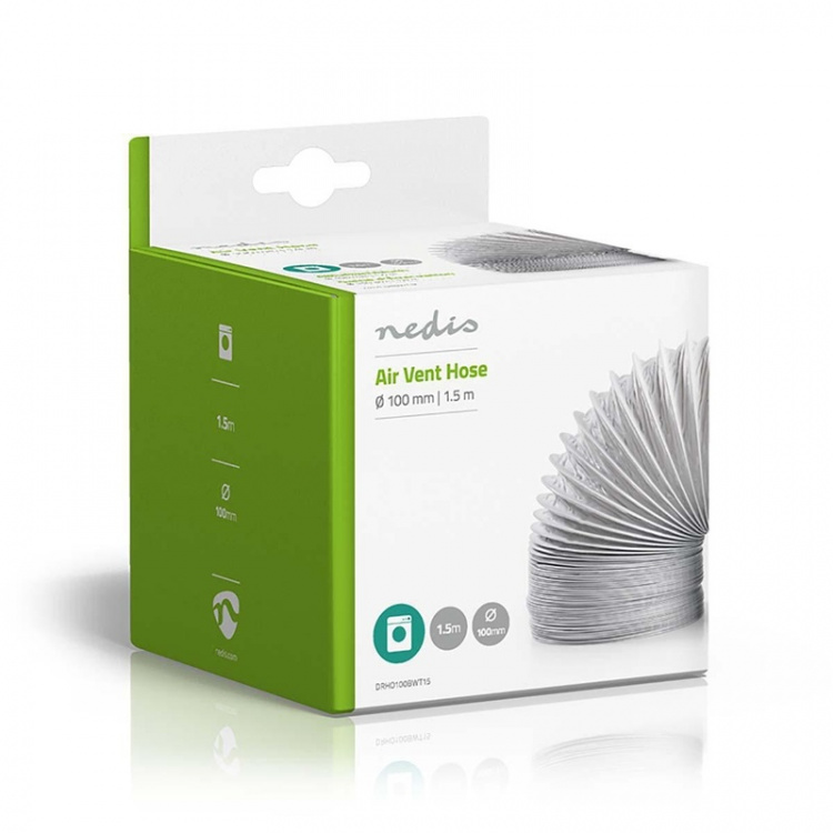 Nedis Air Outlet Hose PVC | 100 mm | 1.50 m | Egnet for: Air Ventilation / Tumble Dryers | Hvit Nedis Air Outlet Hose PVC | 100 mm | 1.50 m | Egnet for: Air Ventilation / Tumble Dryers | Hvit