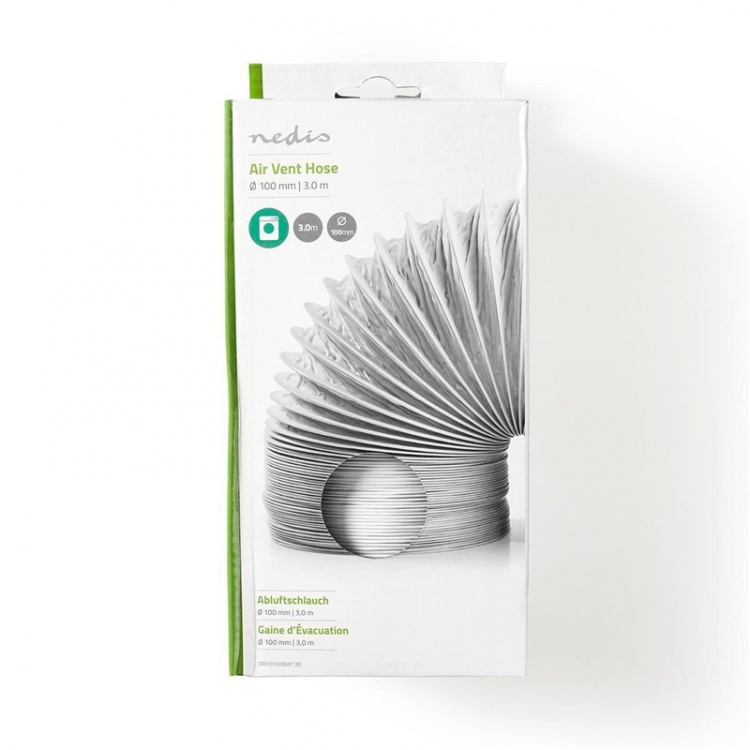 Nedis Air Outlet Hose PVC | 100 mm | 3.00 m | Egnet for: Air Ventilation / Tumble Dryers | Hvit Nedis Air Outlet Hose PVC | 100 mm | 3.00 m | Egnet for: Air Ventilation / Tumble Dryers | Hvit