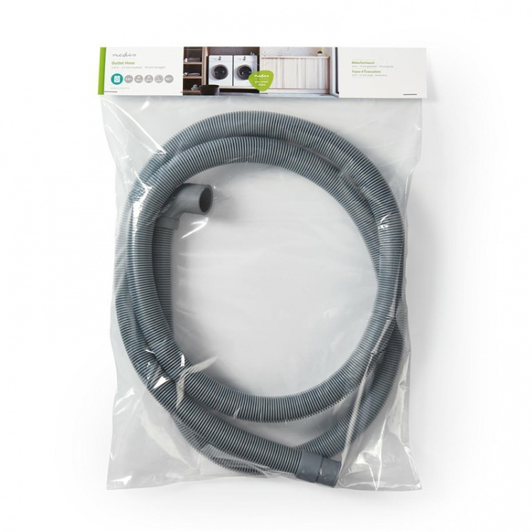 Nedis Outlet Hose | 22 mm | 19 mm | 0.5 Bar | 60 °C | 2.00 m | Bruksområde: Rett / Vaskemaskin | Grå