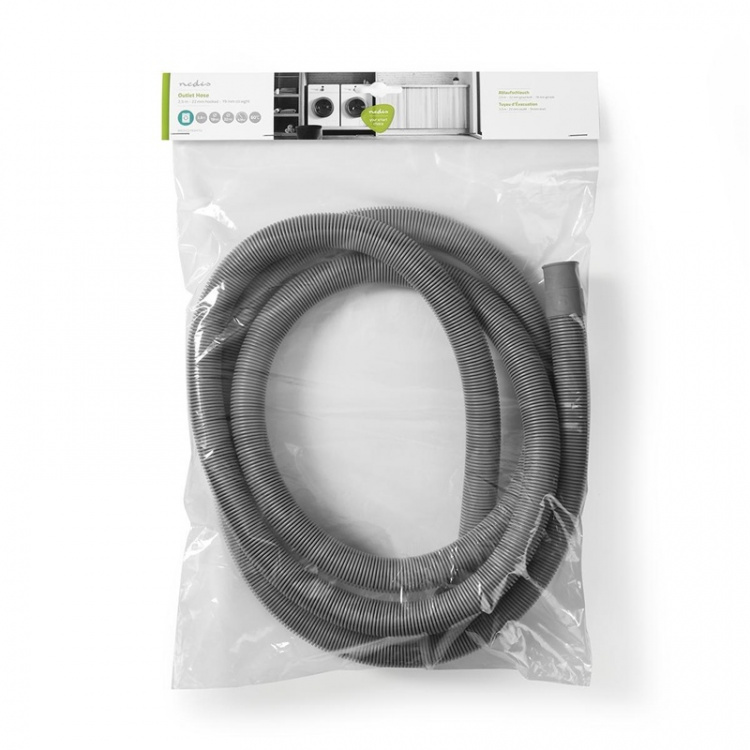 Nedis Outlet Hose | 22 mm | 19 mm | 0.5 Bar | 60 °C | 2.50 m | Bruksområde: Rett / Vaskemaskin | Grå