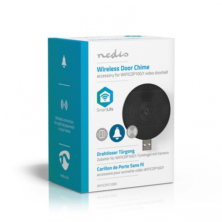 Nedis SmartLife-Klokke | RF, frequency 433 Mhz | Tilbehør til: WIFICDP10GY / WIFICDP30WT / WIFICDP40CWT | USB-Strøm | 4 Lyder | 5 V DC | Justerbar volum | Sort Nedis SmartLife-Klokke | RF, frequency 433 Mhz | Tilbehør til: WIFICDP10GY / WIFICDP30WT / WIFICDP40CWT | USB-Strøm | 4 Lyder | 5 V DC | Justerbar volum | Sort