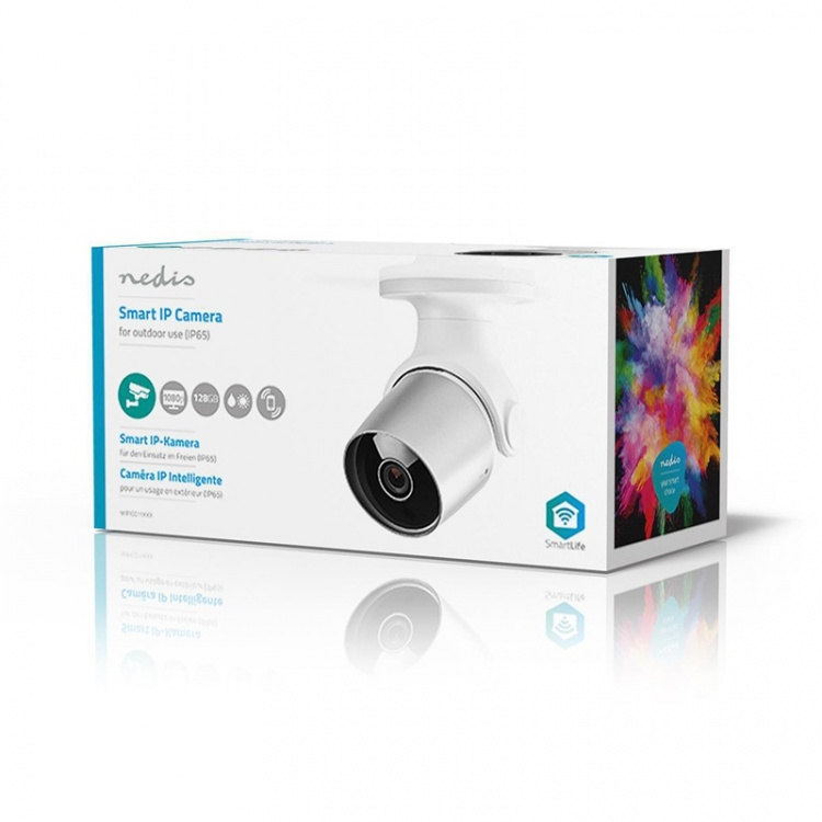 Nedis SmartLife Utendørs kamera | Full HD 1080p | IP65 | Cloud Storage (valgfritt) / microSD (ikke inkludert) | 12 V DC | Med bevegelses sensor | Nattsyn | Hvit / Sølv