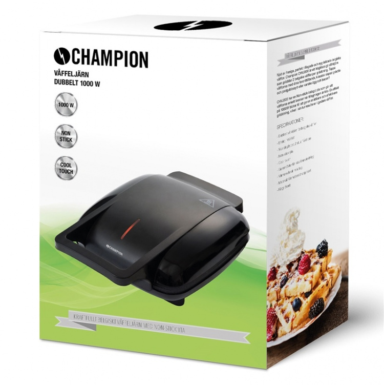 Champion Belgisk vaffeljern Double 1000W VJ300 Svart Champion Belgisk vaffeljern Double 1000W VJ300 Svart