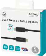 DELTACO USBC 3.1 GEN2 10Gbps/3A/E-markør 1 m