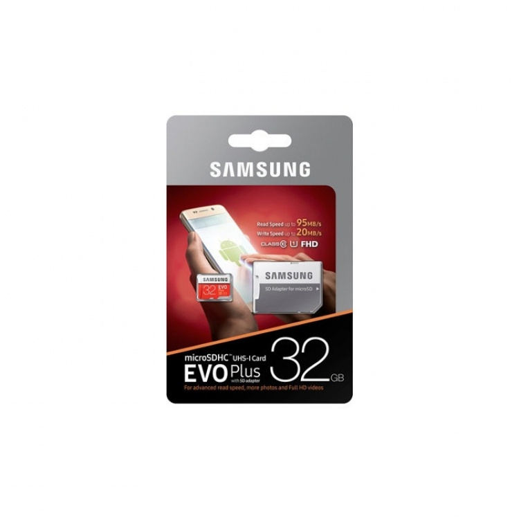Samsung MicroSD Evo Plus, klasse 10, 32 GB + Adpater