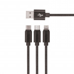 Setty 3in1 USB-kabel til microUSB/USB-C/Lightning, 1,2 m, svart Setty 3in1 USB-kabel til microUSB/USB-C/Lightning, 1,2 m, svart