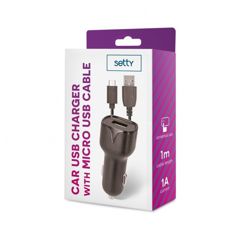 Setty Billader USB-kontakt med mikro-USB-kabel 1 m, 1A, svart