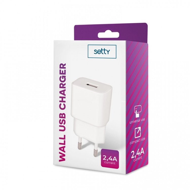 Setty USB-vegglader 2,4A hvit