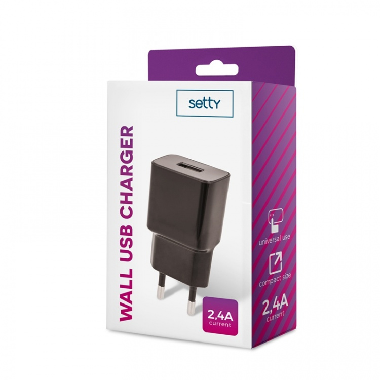 Setty USB-vegglader 2,4A svart