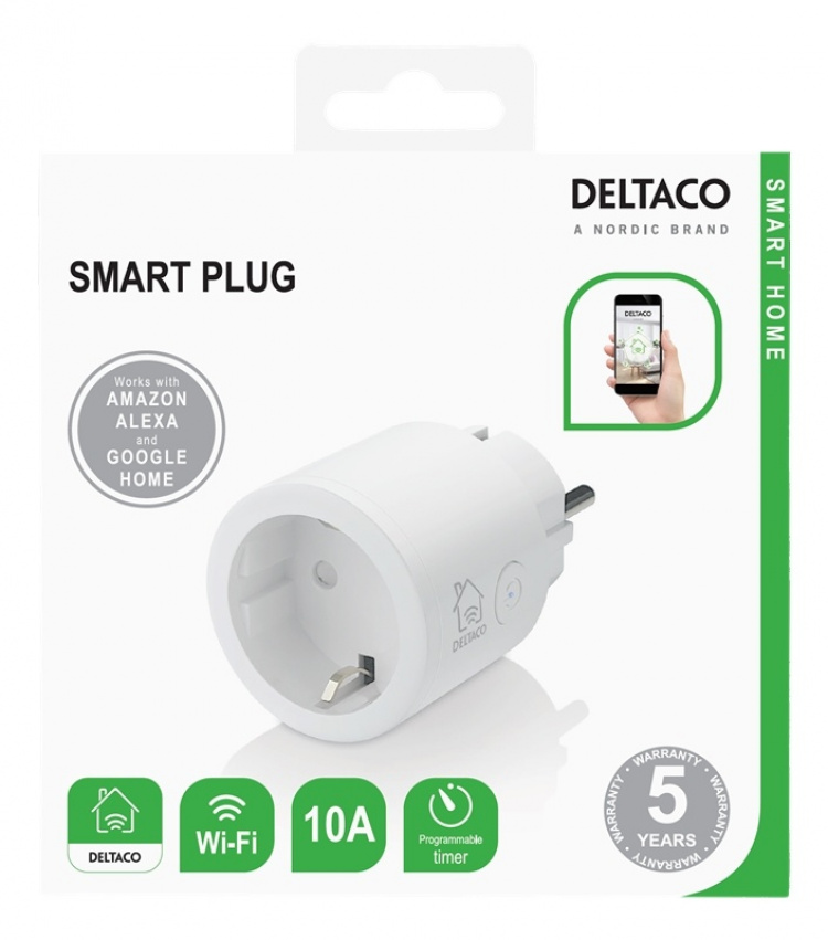 DELTACO SMART HOME bryter, WiFi, 1xCEE 7/3, 10A, timer, hvit DELTACO SMART HOME bryter, WiFi, 1xCEE 7/3, 10A, timer, hvit