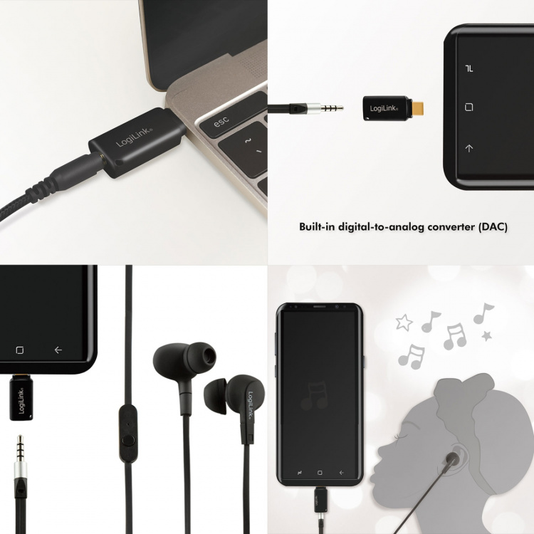 LogiLink USB-C 3,5 mm lydadapter med DAC