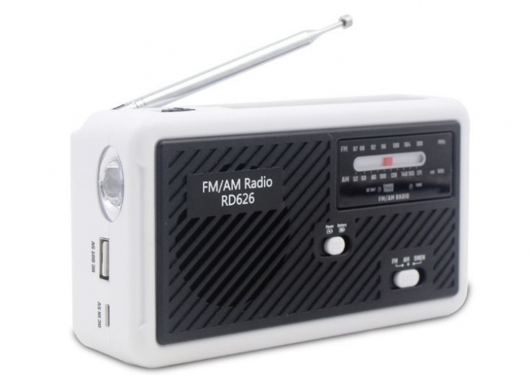 Multifunksjonell veiradio med LED-lys - FM-radio, USB, Solcell, Dynamo RD626
