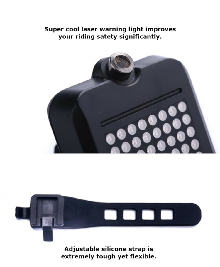 Smart automatisk sykkelbaklys med lasersensor og 64 stk LED