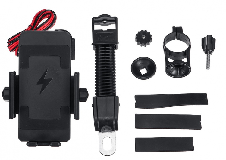 Motorsykkelholder med innebygd trådløs hurtiglader, svart (CD-3093)