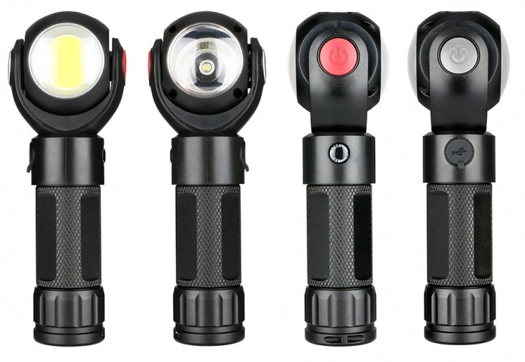 Oppladbar T6 + COB LED 360° roterende lommelykt med magnet Oppladbar T6 + COB LED 360° roterende lommelykt med magnet