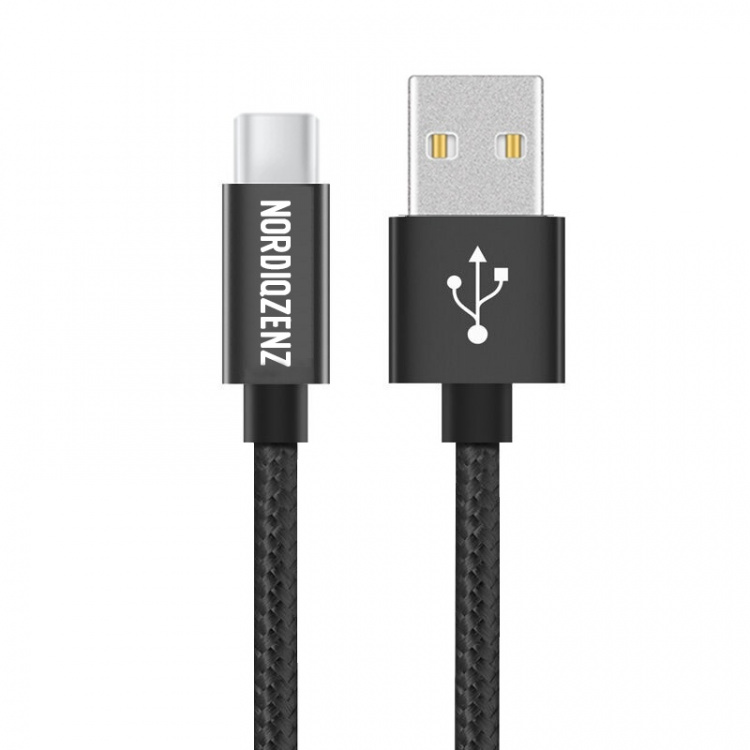 NORDIQZENZ USB-C Tekstilkabel, 1m, Svart
