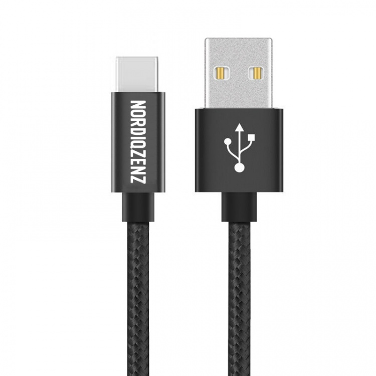 NORDIQZENZ USB-C Tekstilkabel, 2m, Svart