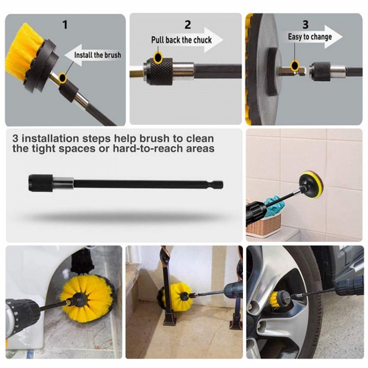 Rengjøringsbørster til drill/skrutrekker, 22 deler