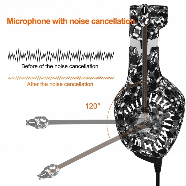Gamingheadset til PC, Grå kamouflage Gamingheadset til PC, Grå kamouflage