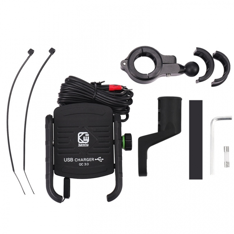 Mobilholder til motorsykkel med QC3.0 hurtiglading, Svart