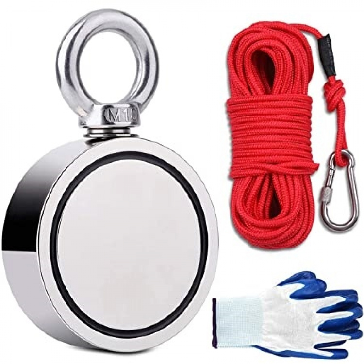 Dobbeltsidig neodymmagnet 2x100 kg, D4, tau og hansker