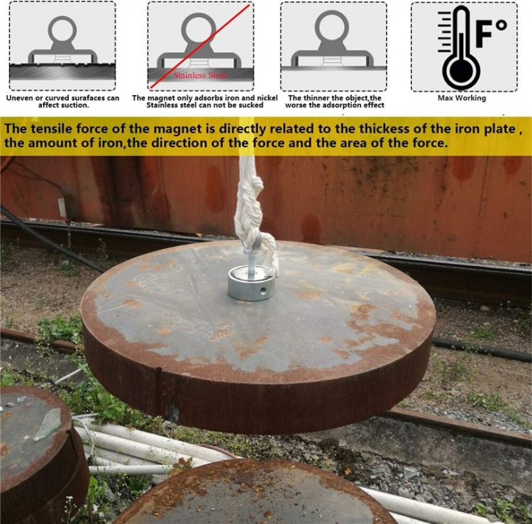 Dobbeltsidig neodymmagnet 2x100 kg, D4, tau og hansker