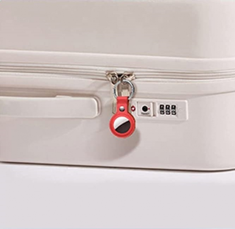 PU-lær-etui med nøkkelring for Airtag, Rød PU-lær-etui med nøkkelring for Airtag, Rød