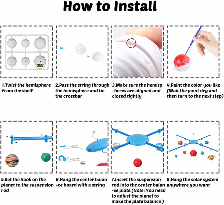 Hengende modell av solsystemet + selvlysende farge Hengende modell av solsystemet + selvlysende farge