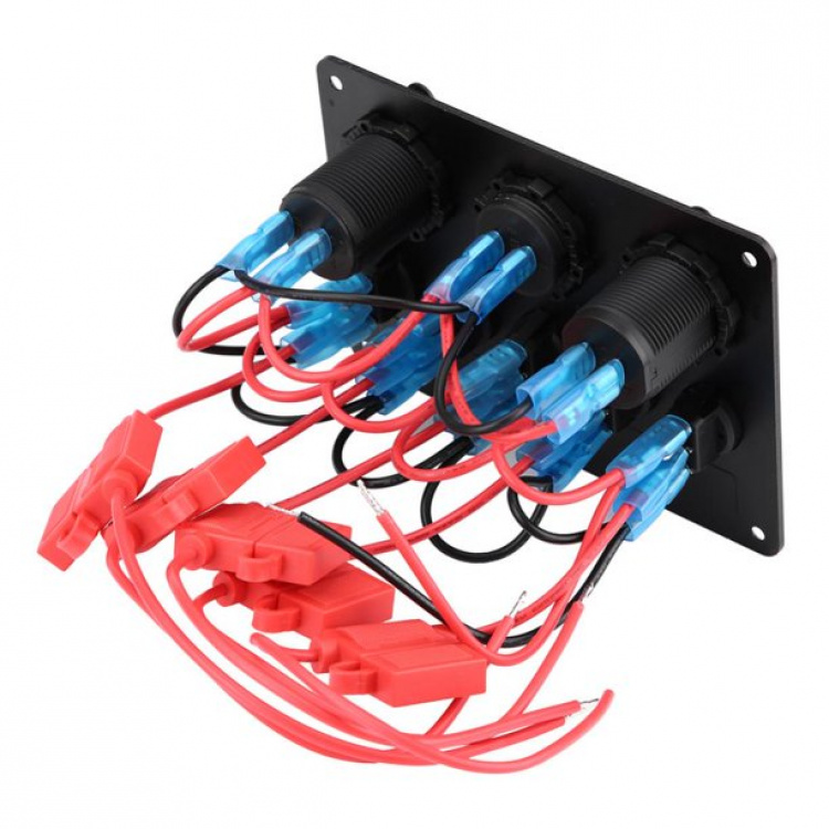 Bryterpanel for bil, båt, campingvogn + voltmeter, USB og strømuttak 12-24V