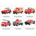 Sett med 6 brannbiler inkludert brannbil