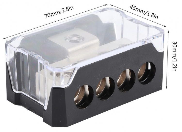 Distribusjonsblokk 1x10,5mm til 4x7mm Distribusjonsblokk 1x10,5mm til 4x7mm