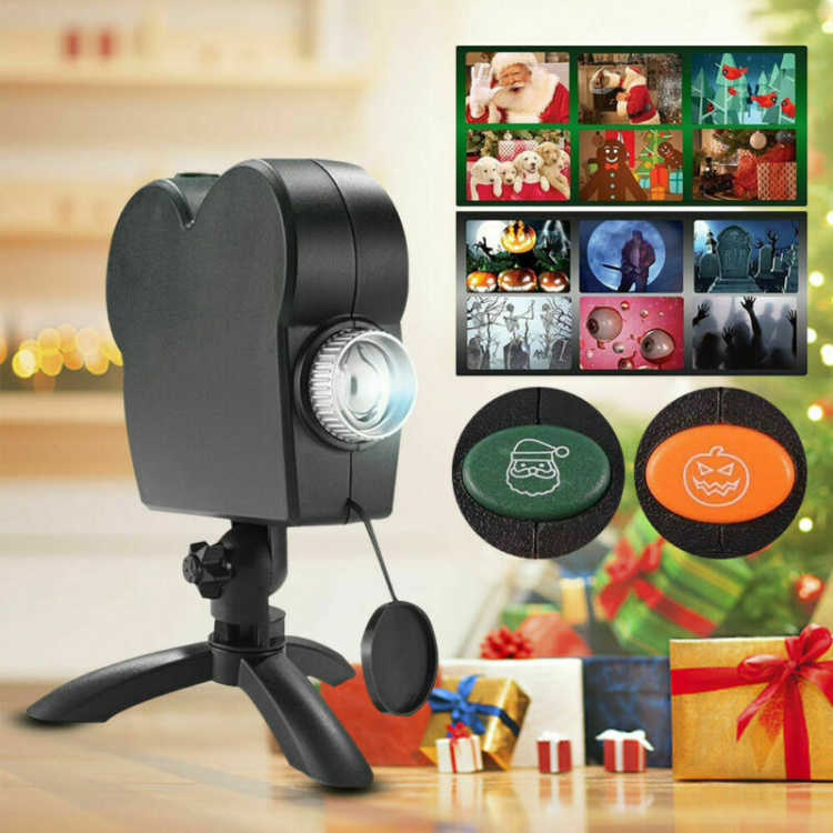 Vindusprojektor med jule- og halloweenmotiver