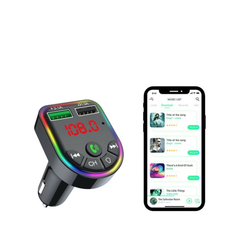 FM-sender med Bluetooth og 2 x USB-ladeporter 3.1/1.0 A