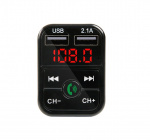 2-i-1 FM-sender med doble USB-uttak, display og knapper, Svart 2-i-1 FM-sender med doble USB-uttak, display og knapper, Svart