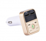2-i-1 FM-sender med doble USB-kontakter, display og knapper, gull 2-i-1 FM-sender med doble USB-kontakter, display og knapper, gull